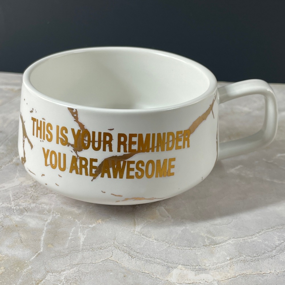 Inspirational Mug White Gold Marble You Are Awesome Ceramic Coffee Cup Motivate